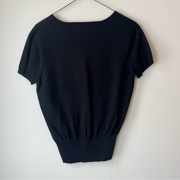 Silk blend short sleeve beaded black top office medium petite - Picture 5 of 7